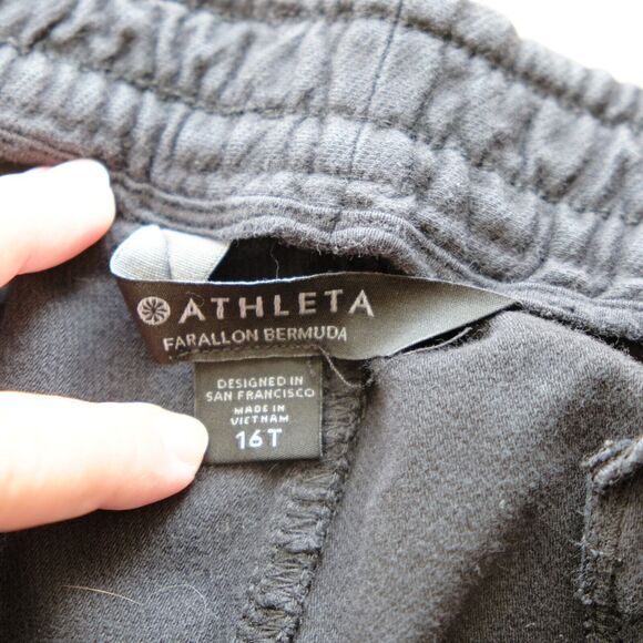 Athleta Farallon Bermuda Shorts Women Sz 16‎ Tall Black  Cotton Knit Drawstring - Picture 5 of 11